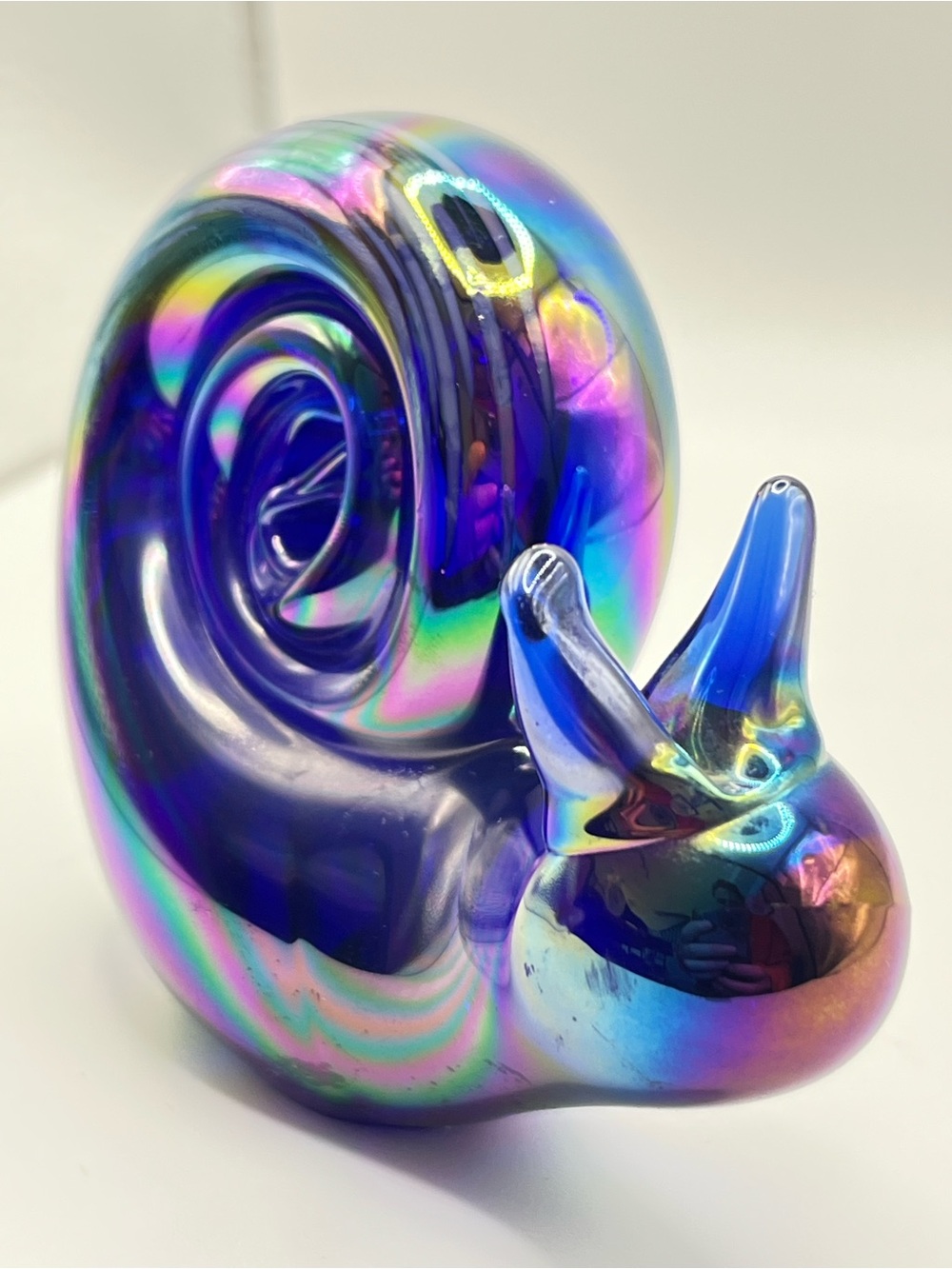 Iridescent Blue Glass Snail Sculpture - Decorative Home Art